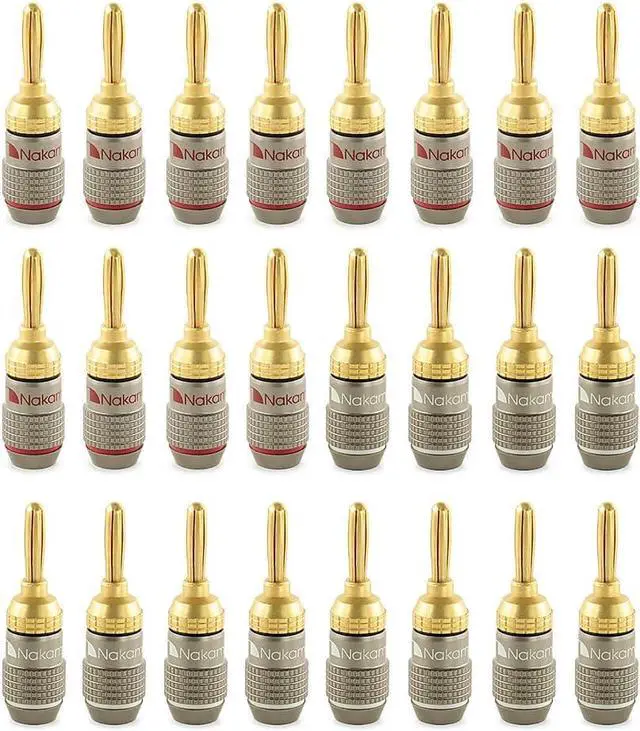 Main image of FanLock Excel Series 24k Gold Plated Banana Plug 10 AWG - 18 AWG Gauge Size 4mm for Speakers Amplifier Hi-Fi Stereo Home Theatre Radio Audio Wire Cable Quick Connector, 24 Pcs (12-Pairs)