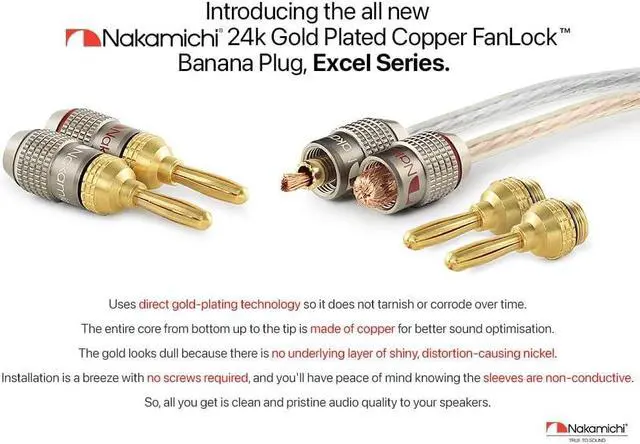 Alt view image 2 of 7 - FanLock Excel Series 24k Gold Plated Banana Plug 10 AWG - 18 AWG Gauge Size 4mm for Speakers Amplifier Hi-Fi Stereo Home Theatre Radio Audio Wire Cable Quick Connector, 24 Pcs (12-Pairs)
