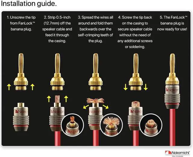 Alt view image 6 of 7 - FanLock Excel Series 24k Gold Plated Banana Plug 10 AWG - 18 AWG Gauge Size 4mm for Speakers Amplifier Hi-Fi Stereo Home Theatre Radio Audio Wire Cable Quick Connector, 24 Pcs (12-Pairs)
