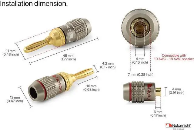 Alt view image 7 of 7 - FanLock Excel Series 24k Gold Plated Banana Plug 10 AWG - 18 AWG Gauge Size 4mm for Speakers Amplifier Hi-Fi Stereo Home Theatre Radio Audio Wire Cable Quick Connector, 24 Pcs (12-Pairs)