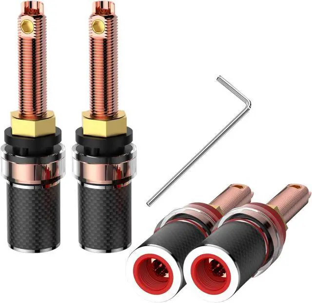 Main image of BP614 4X Hi-end Speaker Binding Post Pure Copper Hifi Speaker Banana Socket Terminals Screw Lock Audiophile Banana Plug Jack Connectors, Carbon Fiber Body, Color Coded, for Thick Baffle Speaker