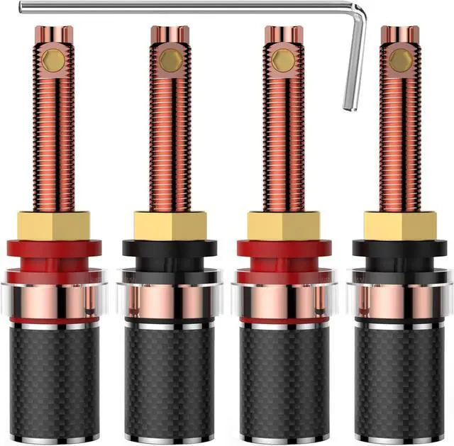 Alt view image 2 of 6 - BP614 4X Hi-end Speaker Binding Post Pure Copper Hifi Speaker Banana Socket Terminals Screw Lock Audiophile Banana Plug Jack Connectors, Carbon Fiber Body, Color Coded, for Thick Baffle Speaker