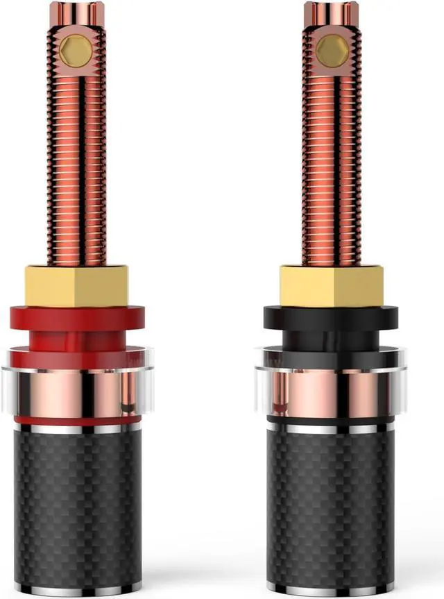 Alt view image 3 of 6 - BP614 4X Hi-end Speaker Binding Post Pure Copper Hifi Speaker Banana Socket Terminals Screw Lock Audiophile Banana Plug Jack Connectors, Carbon Fiber Body, Color Coded, for Thick Baffle Speaker
