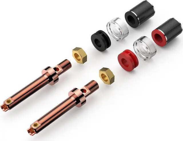 Alt view image 5 of 6 - BP614 4X Hi-end Speaker Binding Post Pure Copper Hifi Speaker Banana Socket Terminals Screw Lock Audiophile Banana Plug Jack Connectors, Carbon Fiber Body, Color Coded, for Thick Baffle Speaker
