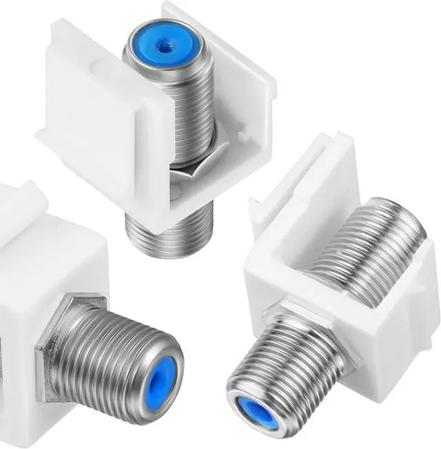 Alt view image 2 of 7 - F-Type RG6 Trapezoidal Jack Insert Socket with Blue Inner Core, Trapezoidal Jack Socket Gender Changer, Screw-Type Audio Speaker Trapezoid for Wall Plate Female to Female (Silver,100 Pcs)