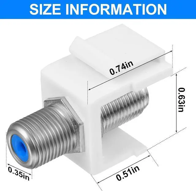 Alt view image 3 of 7 - F-Type RG6 Trapezoidal Jack Insert Socket with Blue Inner Core, Trapezoidal Jack Socket Gender Changer, Screw-Type Audio Speaker Trapezoid for Wall Plate Female to Female (Silver,100 Pcs)