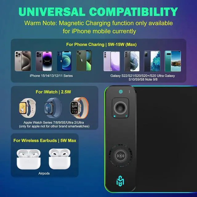 Alt view image 6 of 7 - RGB Gaming Mouse Pad with Simultaneous Charging for Phone & iWatch, LED Mouse Mat 800x300x4MM, 14 Light Modes, Non-Slip Rubber Base, Computer Keyboard Mat for Gaming, 20W PD Adapter Included