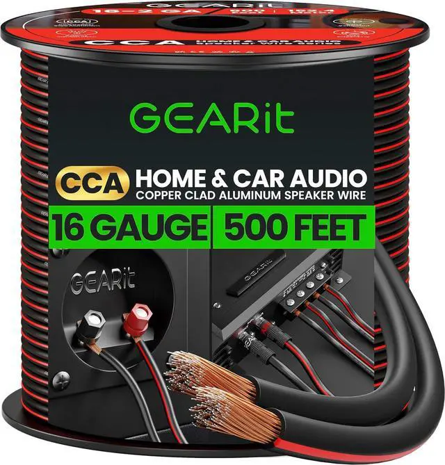 Main image of 16AWG Speaker Wire, GearIT Pro Series 16 Gauge Speaker Wire Cable (500 Feet / 152.4 Meters) Great Use for Home Theater Speakers and Car Speakers, Black