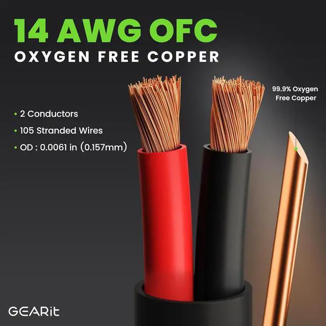 Alt view image 3 of 7 - 14/2 Speaker Wire (100 Feet) 14AWG Gauge - Outdoor Direct Burial in Ground/in Wall / CL3 CL2 Rated / 2 Conductors - OFC Oxygen-Free Copper, Black 100ft