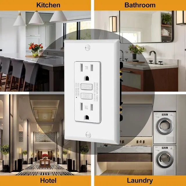 Alt view image 3 of 7 - ELECTECK 10 Pack GFCI Outlets 15 Amp, Tamper Resistant (TR), Ultra Slim GFI Receptacles with LED Indicator, Ground Fault Circuit Interrupter, Decor Wallplate Included, ETL Listed, White