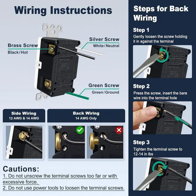 Alt view image 6 of 7 - 20 Amp GFCI Outlet, GFI Outlet with LED Indicator, Ground Fault Circuit Interrupter, Non-Tamper-Resistant, Wallplate Included, ETL Certified, 10 Pack, White