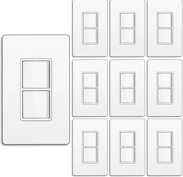 Main image of 10 Pack Double Light Switch, On/Off Rocker Dual Wall switch, 15A 120V, Single Pole Combination Interrupter, Screwless Wallplate Included, UL Listed, White