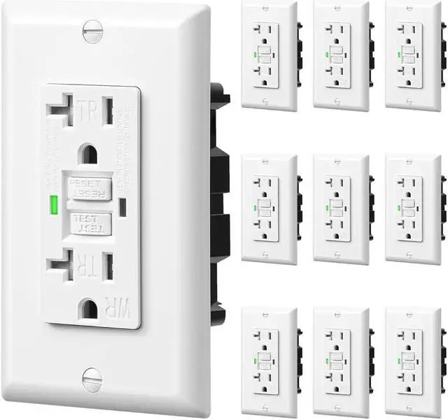 Main image of DEWENWILS 10-Pack GFCI Outlet 20Amp, Outdoor Weather-Resistant(WR), Tamper-Resistant(TR), UL Listed, Gfi Self-Test, LED Indicator, Wallplate Included with Thinner Design, White