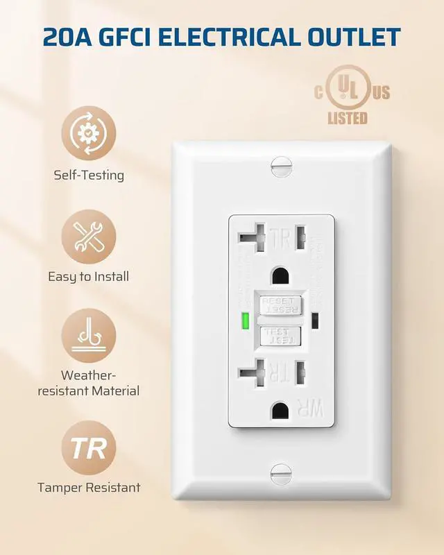 Alt view image 3 of 7 - DEWENWILS 10-Pack GFCI Outlet 20Amp, Outdoor Weather-Resistant(WR), Tamper-Resistant(TR), UL Listed, Gfi Self-Test, LED Indicator, Wallplate Included with Thinner Design, White