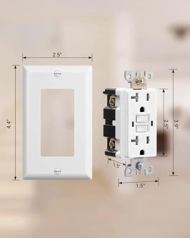 Alt view image 6 of 7 - DEWENWILS 10-Pack GFCI Outlet 20Amp, Outdoor Weather-Resistant(WR), Tamper-Resistant(TR), UL Listed, Gfi Self-Test, LED Indicator, Wallplate Included with Thinner Design, White