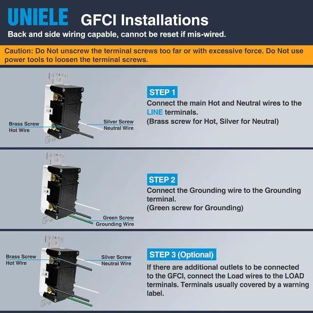Alt view image 5 of 7 - (10 Pack) UNIELE 15 Amp WR GFCI Outlet, Outdoor Weather-Resistant GFI Receptacle, Ground Fault Circuit Interrupter, Wallplate Included, White