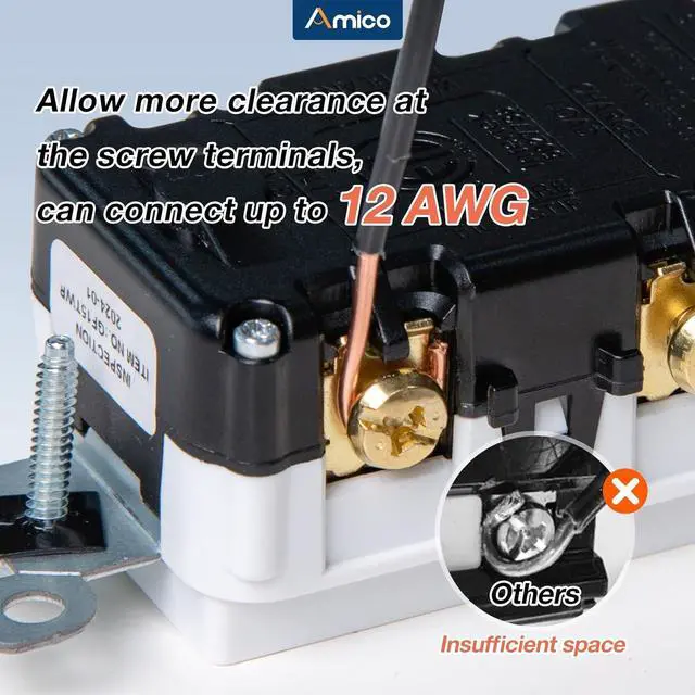 Alt view image 7 of 7 - Amico 6 Pack GFCI Outlet 20 Amp with Thinner Design, Weather Resistant (WR), Self-Test GFI Receptacles with LED Indicator, Wall Plates and Screws Included, Indoor or Outdoor, ETL Listed, White