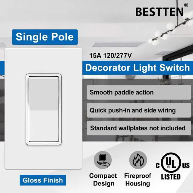 Alt view image 3 of 6 - 40 Pack Single-Pole Light Switch, 15A 120/277V, Paddle Wall Switch, On/Off Rocker Interrupter, UL Listed, White