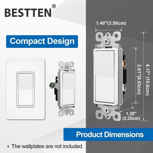 Alt view image 6 of 6 - 40 Pack Single-Pole Light Switch, 15A 120/277V, Paddle Wall Switch, On/Off Rocker Interrupter, UL Listed, White
