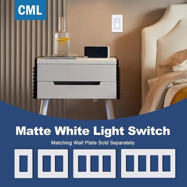 Alt view image 7 of 7 - 3 Way Matte White Decorator Wall Light Switch, Single Pole or Three Way, 15A 120/277V, On/Off Paddle Rocker Interrupter, UL Listed, 50 Pack