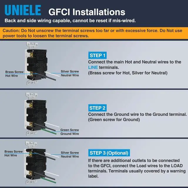 Alt view image 4 of 6 - (10 Pack) UNIELE 20 Amp WR GFCI Receptacle Outlet, Outdoor Weather-Resistant GFI, Ground Fault Circuit Interrupter, Wallplate Included, ETL Listed, White