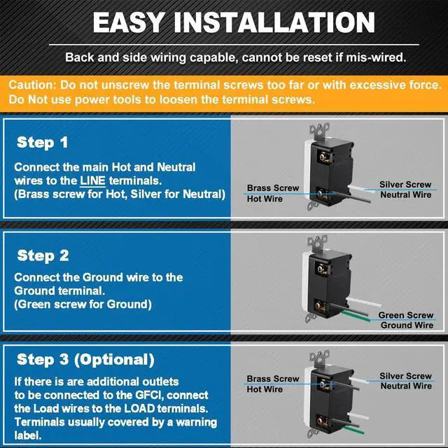 Alt view image 5 of 6 - (10 Pack) UNIELE Non-Tamper Resistant GFCI Receptacle Outlet, 15 Amp Ground Fault Circuit Interrupter, GFI Outlets with LED Indicator, Wallplate Included, ETL Listed