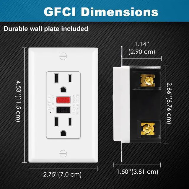 Alt view image 4 of 6 - (10 Pack) UNIELE Non-Tamper Resistant GFCI Receptacle Outlet, 15 Amp Ground Fault Circuit Interrupter, GFI Outlets with LED Indicator, Wallplate Included, ETL Listed