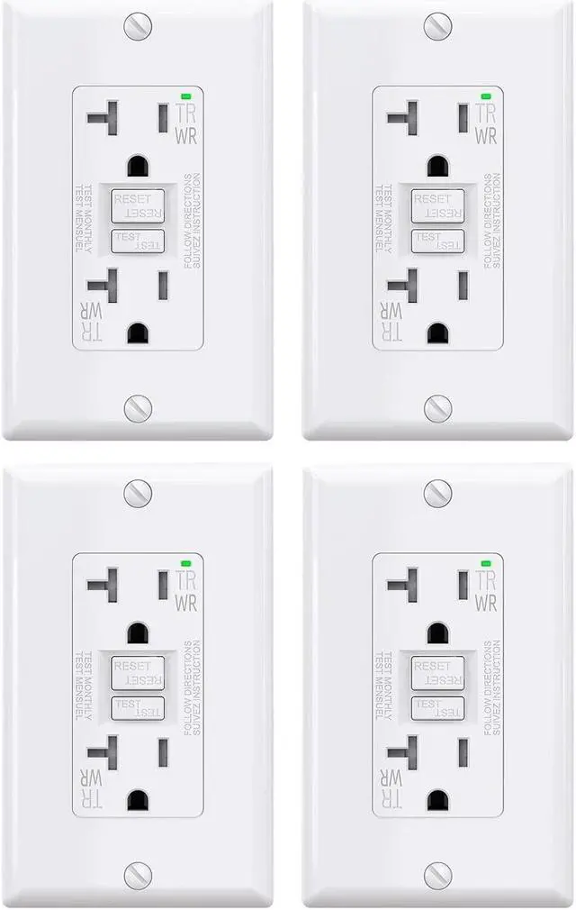Main image of GFCI Outlets 20 Amp, Self-Test Electrical Outlet, GFI Tamper & Weather Resistant Receptacle with LED Indicator, Ground Fault Circuit Interrupters, Wall Plate Included, UL Listed, White (4 Pack)