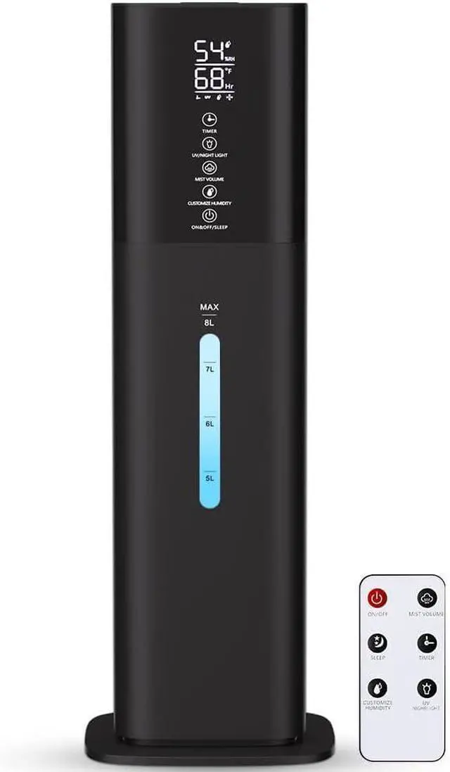 Main image of Large Room Bedroom with 7 Colors Light, 2.1Gal(8L) 3 Speed Quiet Ultrasonic Cool Mist Humidifier with 360° Nozzle, Humidity Setting, Timer,Aroma Box for Home Plant Baby Yoga Sleep (Black)