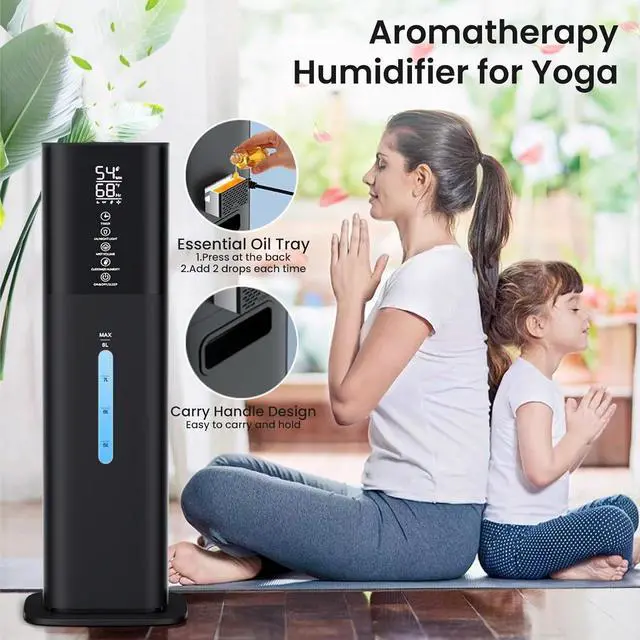 Alt view image 6 of 7 - Large Room Bedroom with 7 Colors Light, 2.1Gal(8L) 3 Speed Quiet Ultrasonic Cool Mist Humidifier with 360° Nozzle, Humidity Setting, Timer,Aroma Box for Home Plant Baby Yoga Sleep (Black)