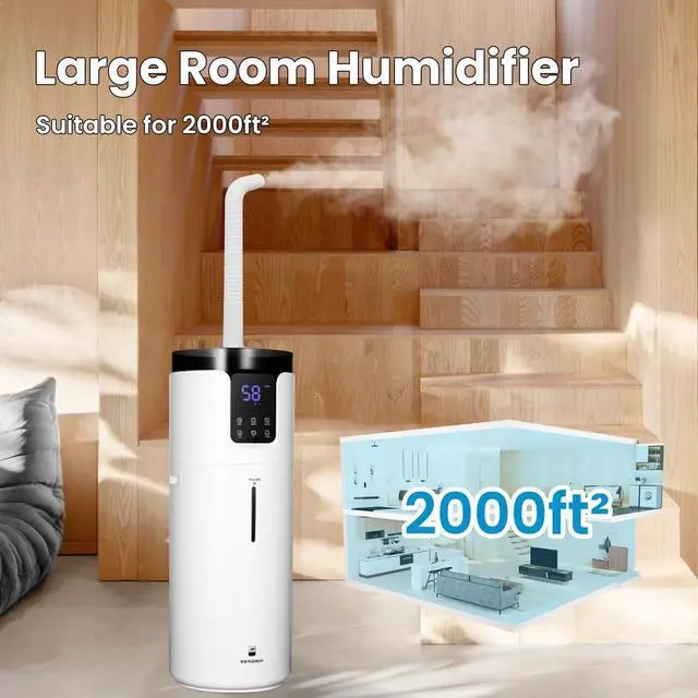Alt view image 2 of 7 - Humidifier large room, Lacidoll 16L/4.2Gal Whole house Humidifier 2000 sq.ft. Ultrasonic Cool Mist Humidifier for Home with Extension Tube, Quiet Bedroom Humidifier with Aroma Box, White
