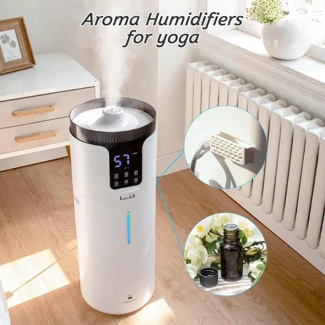 Alt view image 5 of 7 - Humidifier large room, Lacidoll 16L/4.2Gal Whole house Humidifier 2000 sq.ft. Ultrasonic Cool Mist Humidifier for Home with Extension Tube, Quiet Bedroom Humidifier with Aroma Box, White
