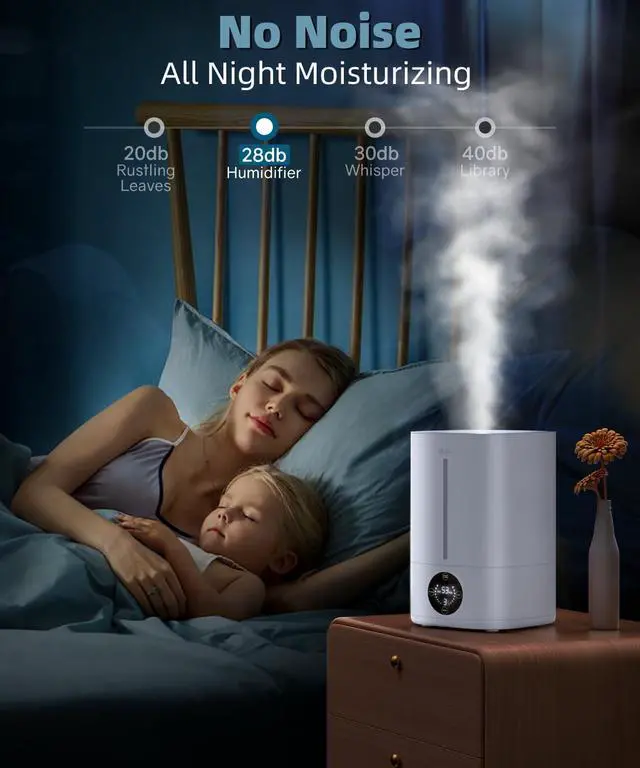 Alt view image 5 of 7 - 5L Humidifiers for Bedroom, 50H Runtime Humidifier for Large Room, Ultra-Quiet 28dB Cool Mist Air Humidifier for Home Baby Nursery & Plants, Auto Shut-off and BPA-Free for Safety, Easy to Clean