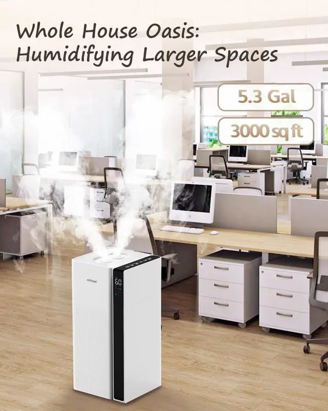 Alt view image 3 of 7 - Warm and Cool Mist Humidifier Large Room, 5.3Gal/20L Whole House Humidifiers for Home, Quickly & Evenly Humidify Larger Areas, Top Fill, Dual Mist Nozzles and Atomizers, Office Plants, White