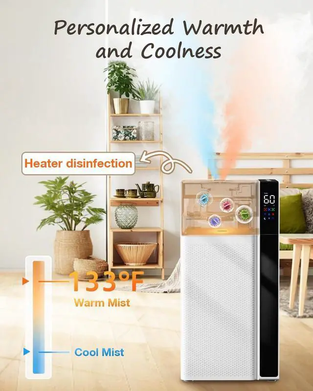Alt view image 5 of 7 - Warm and Cool Mist Humidifier Large Room, 5.3Gal/20L Whole House Humidifiers for Home, Quickly & Evenly Humidify Larger Areas, Top Fill, Dual Mist Nozzles and Atomizers, Office Plants, White