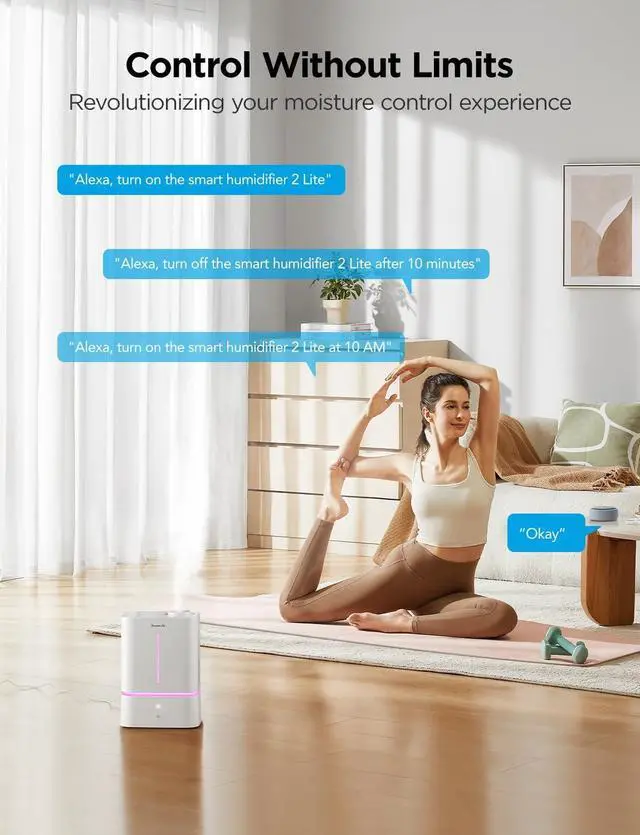 Alt view image 4 of 7 - Smart Humidifier for Bedroom Large Room, 4.5L Cool Mist Top-Fill Humidifiers with Scent Diffuser & Night Light, Voice & App Control, Dual 360° Rotation Nozzles, Handle Design, Auto Shut Off