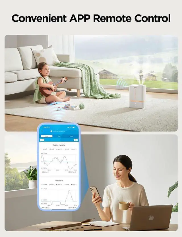 Alt view image 5 of 7 - Smart Humidifier for Bedroom Large Room, 4.5L Cool Mist Top-Fill Humidifiers with Scent Diffuser & Night Light, Voice & App Control, Dual 360° Rotation Nozzles, Handle Design, Auto Shut Off