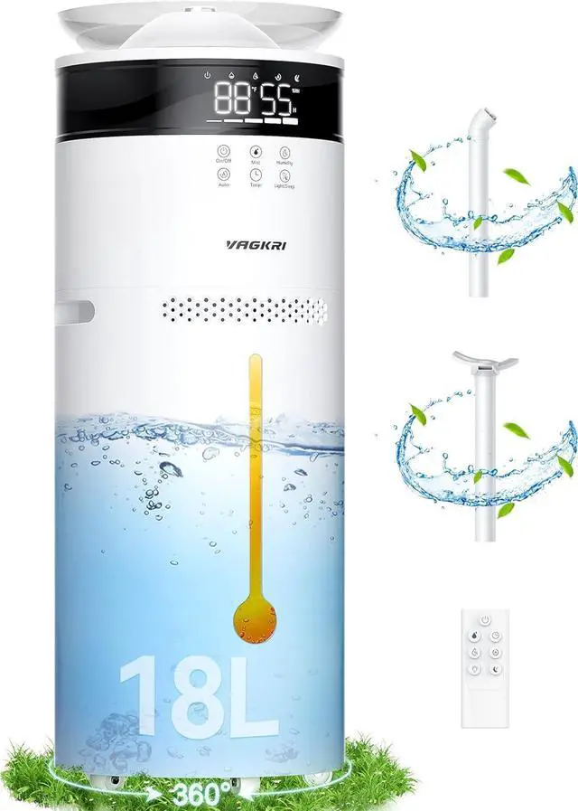 Main image of Humidifiers for Large Room, 18L Ultrasonic Cool Mist Humidifier for Home 2000 sq ft, 5 Mist Levels, Auto Mode, Whole House Humidifiers with 2 Extended Tube Quiet Humidifiers for Baby Home Plant