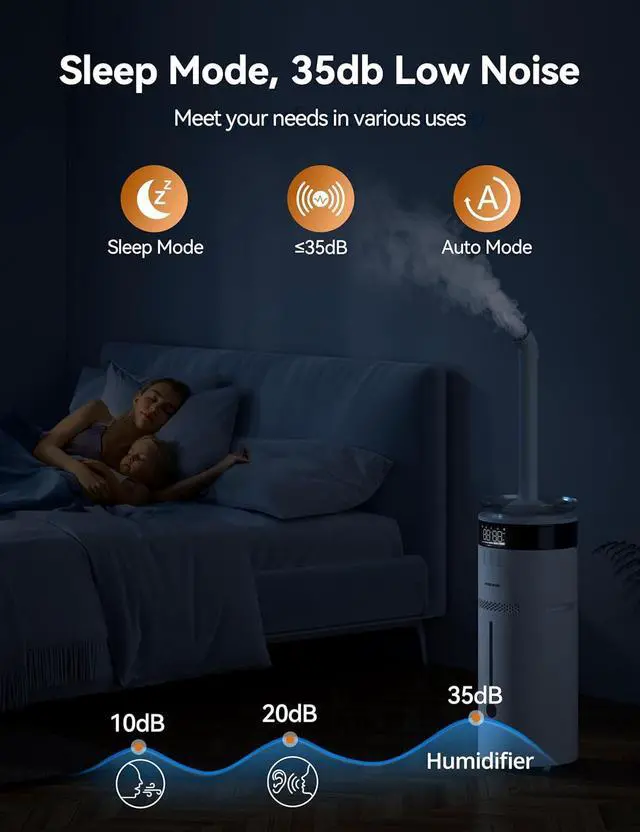 Alt view image 6 of 7 - Humidifiers for Large Room, 18L Ultrasonic Cool Mist Humidifier for Home 2000 sq ft, 5 Mist Levels, Auto Mode, Whole House Humidifiers with 2 Extended Tube Quiet Humidifiers for Baby Home Plant