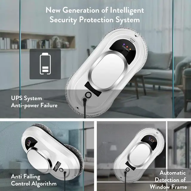 Alt view image 4 of 7 - Window Cleaner Robot,Smart Glass Cleaning Robotic with 5600Pa Strong Suction,Remote Control Window Cleaning Robot for Windows/Tiles/Class Door