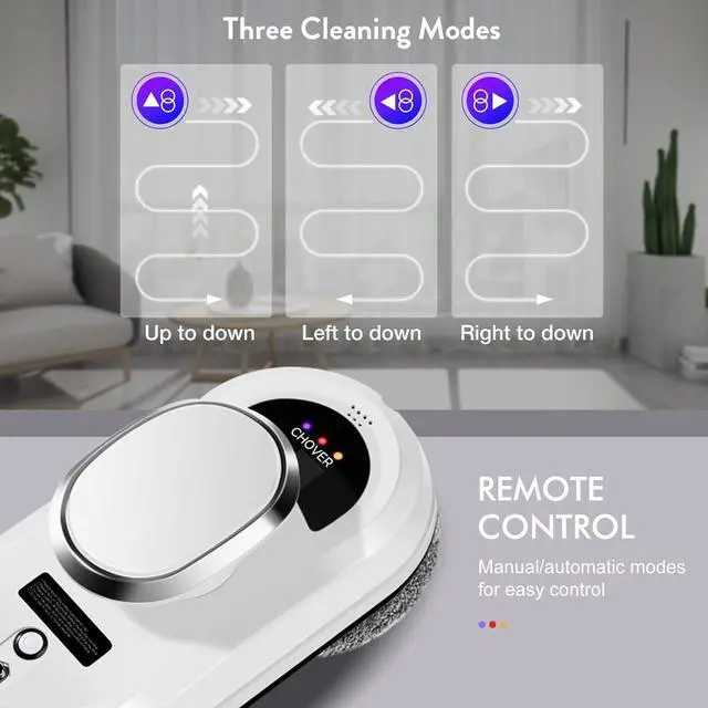Alt view image 5 of 7 - Window Cleaner Robot,Smart Glass Cleaning Robotic with 5600Pa Strong Suction,Remote Control Window Cleaning Robot for Windows/Tiles/Class Door