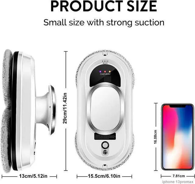 Alt view image 6 of 7 - Window Cleaner Robot,Smart Glass Cleaning Robotic with 5600Pa Strong Suction,Remote Control Window Cleaning Robot for Windows/Tiles/Class Door