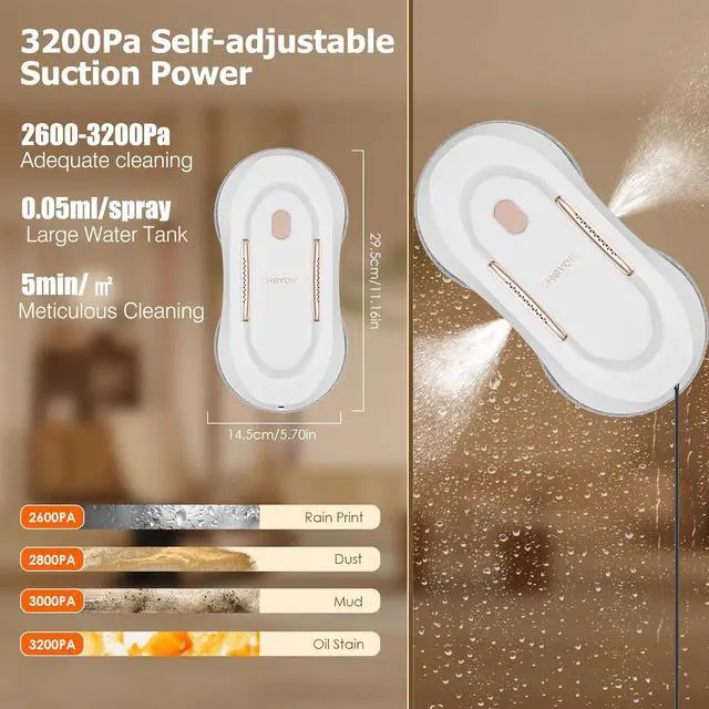 Alt view image 2 of 7 - Window Cleaner Robot with Dual Water Spray Window Cleaning Robot Window Cleaner with Automatic Water Spray Window Washer Robot Glass Cleaning Robot 3000Pa Sunction Power