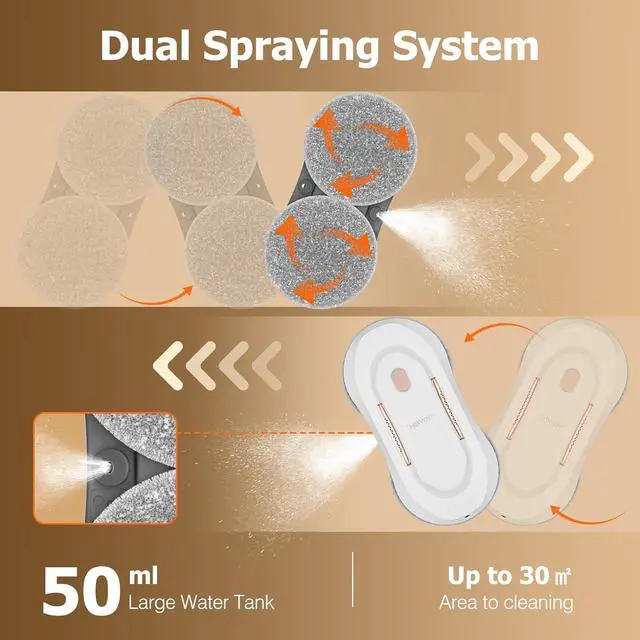 Alt view image 3 of 7 - Window Cleaner Robot with Dual Water Spray Window Cleaning Robot Window Cleaner with Automatic Water Spray Window Washer Robot Glass Cleaning Robot 3000Pa Sunction Power