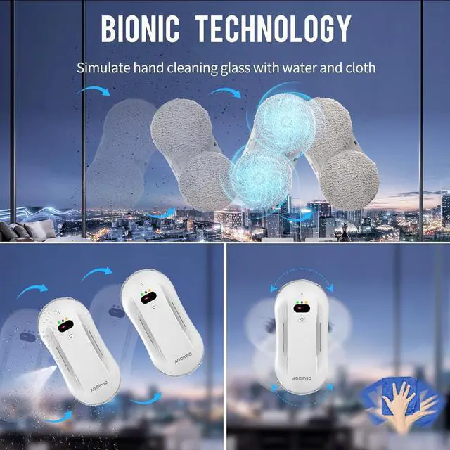 Alt view image 3 of 6 - Window Cleaning Robot,Smart Windows Robot Cleaner with Long Life BLDC Motor,Automatic Water Spray,Remote Control Window Washer Robot for Windows/Tiles/Glass Door