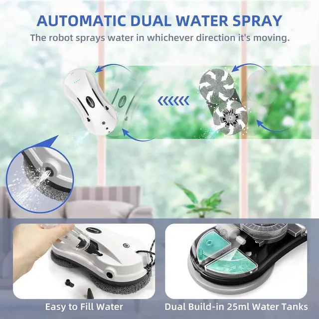 Alt view image 3 of 7 - Window Cleaning Robot with Dual Water Spray, X7 Robot Window Cleaner with Double-Side Water Spray 50ml Water Tank, Smart Window Vacuum for Interior/Exterior Highrise Windows