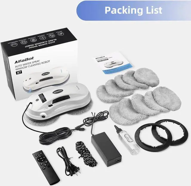 Alt view image 7 of 7 - Window Cleaning Robot with Dual Water Spray, X7 Robot Window Cleaner with Double-Side Water Spray 50ml Water Tank, Smart Window Vacuum for Interior/Exterior Highrise Windows