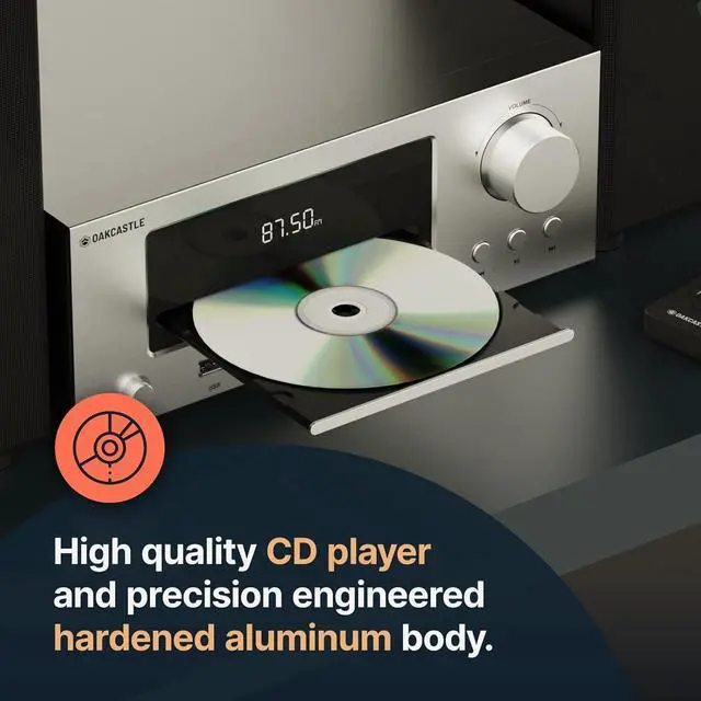 Alt view image 2 of 6 - Bluetooth Stereo Shelf System and CD Player, 100W Home Stereo System with FM Radio, Backlit LCD Display, USB and 3.5mm Headphone Jack| Oakcastle HiFi300 Stereo System for Home, Bookshelf Stereo System