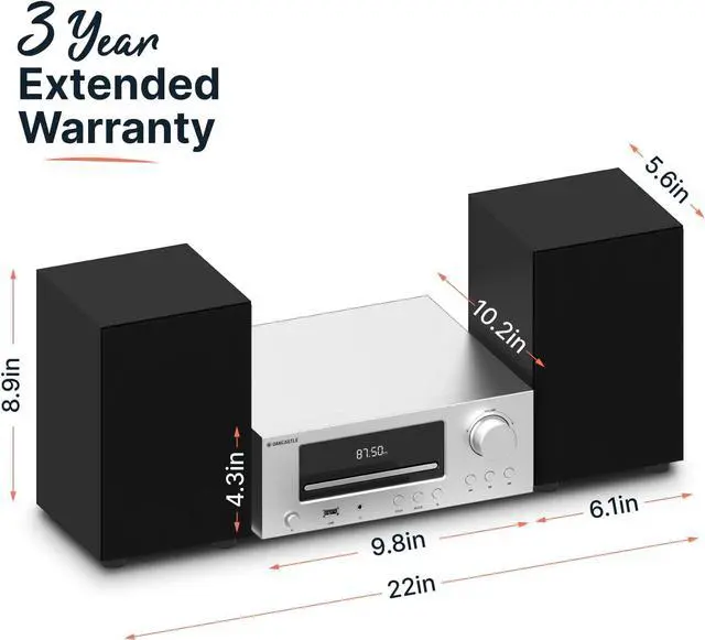 Alt view image 4 of 6 - Bluetooth Stereo Shelf System and CD Player, 100W Home Stereo System with FM Radio, Backlit LCD Display, USB and 3.5mm Headphone Jack| Oakcastle HiFi300 Stereo System for Home, Bookshelf Stereo System