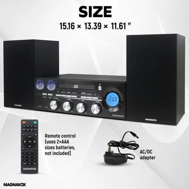 Alt view image 3 of 7 - MM451 3-Piece Tray Loading CD Shelf System with Digital PLL FM Stereo Radio, Bluetooth Wireless Technology, and Remote Control in Black | LCD Display | AUX Port Compatible |